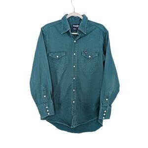 Wrangler Brushpopper Canvas Shirt Mens Large Pearl‎ Snap Vintage Distressed 90s